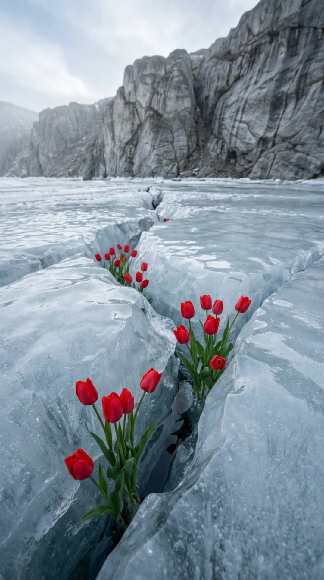 Bloom Through Ice - ice scene AI video