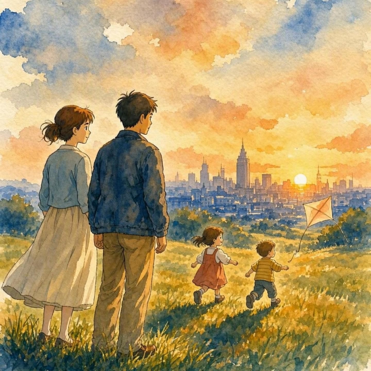 Ghibli style animation of family - natal animation AI video