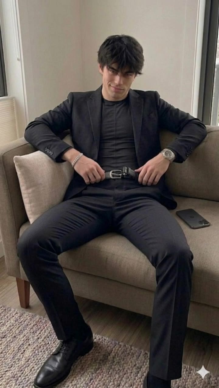 man with black suit - black hair with color AI video