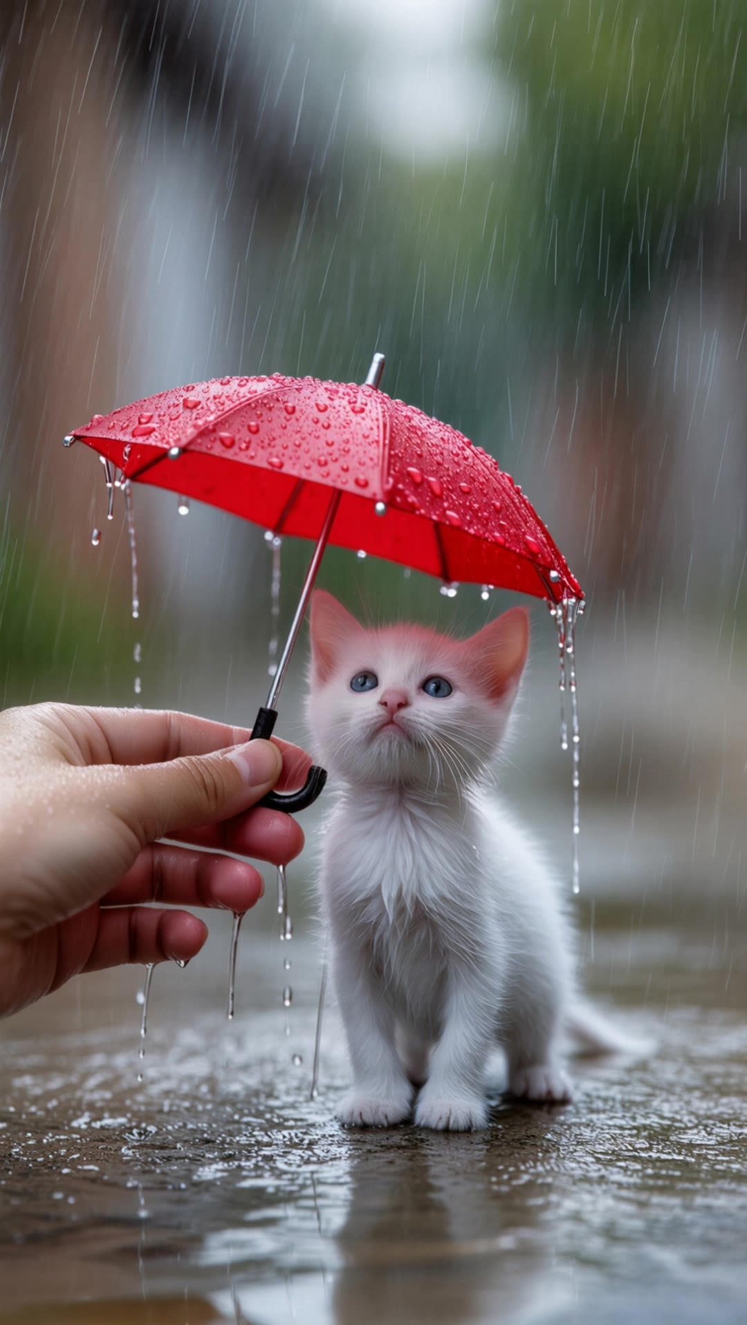 cat in the rain - rain scene AI video