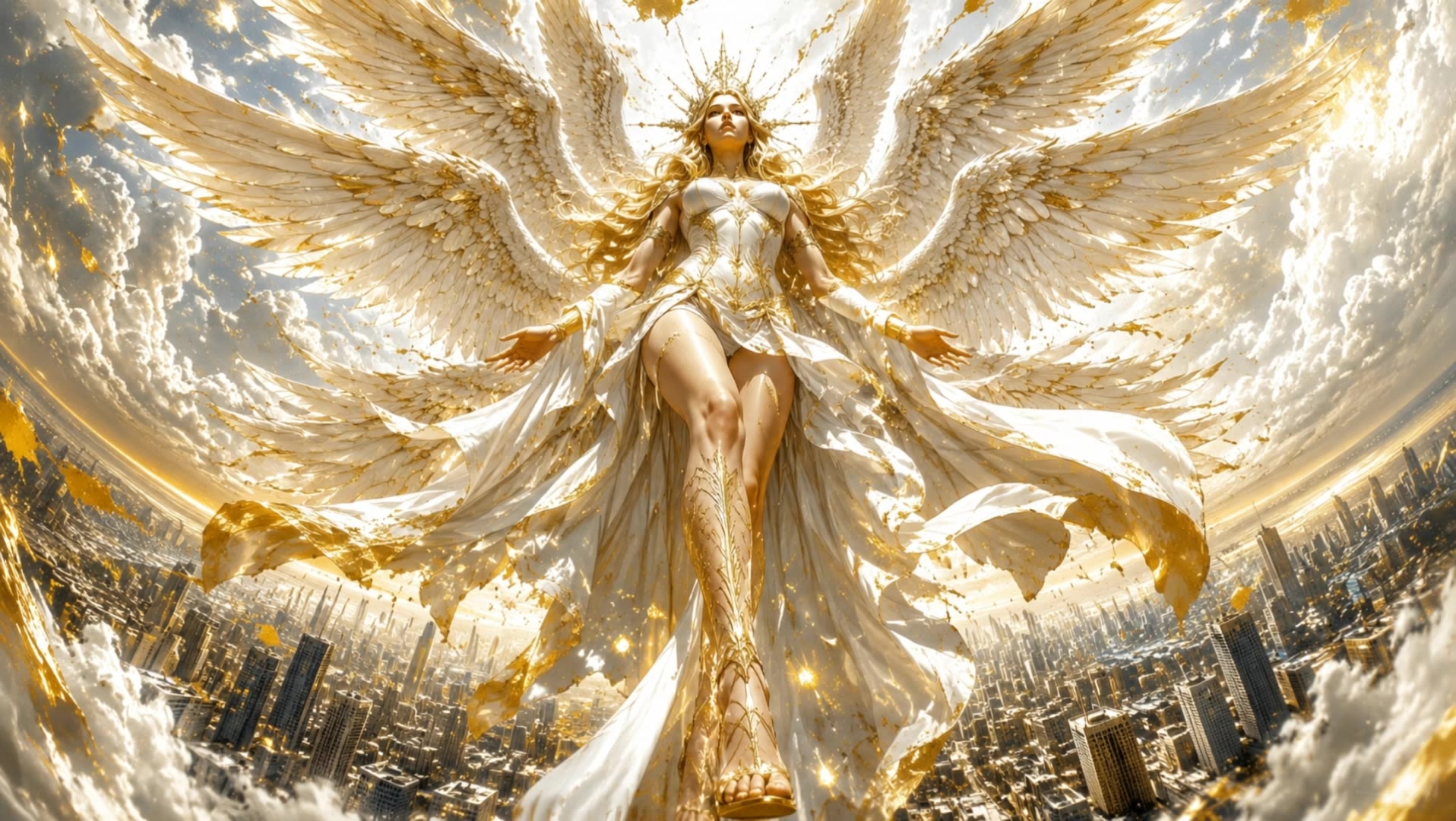 Golden Descent: City Beneath - mira golden outfit AI video