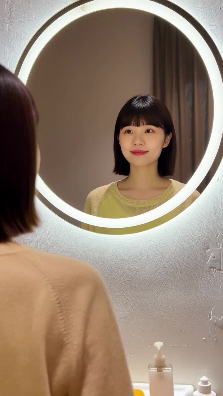 Looks into the mirror - looked in the mirror sharp as a bullet AI video
