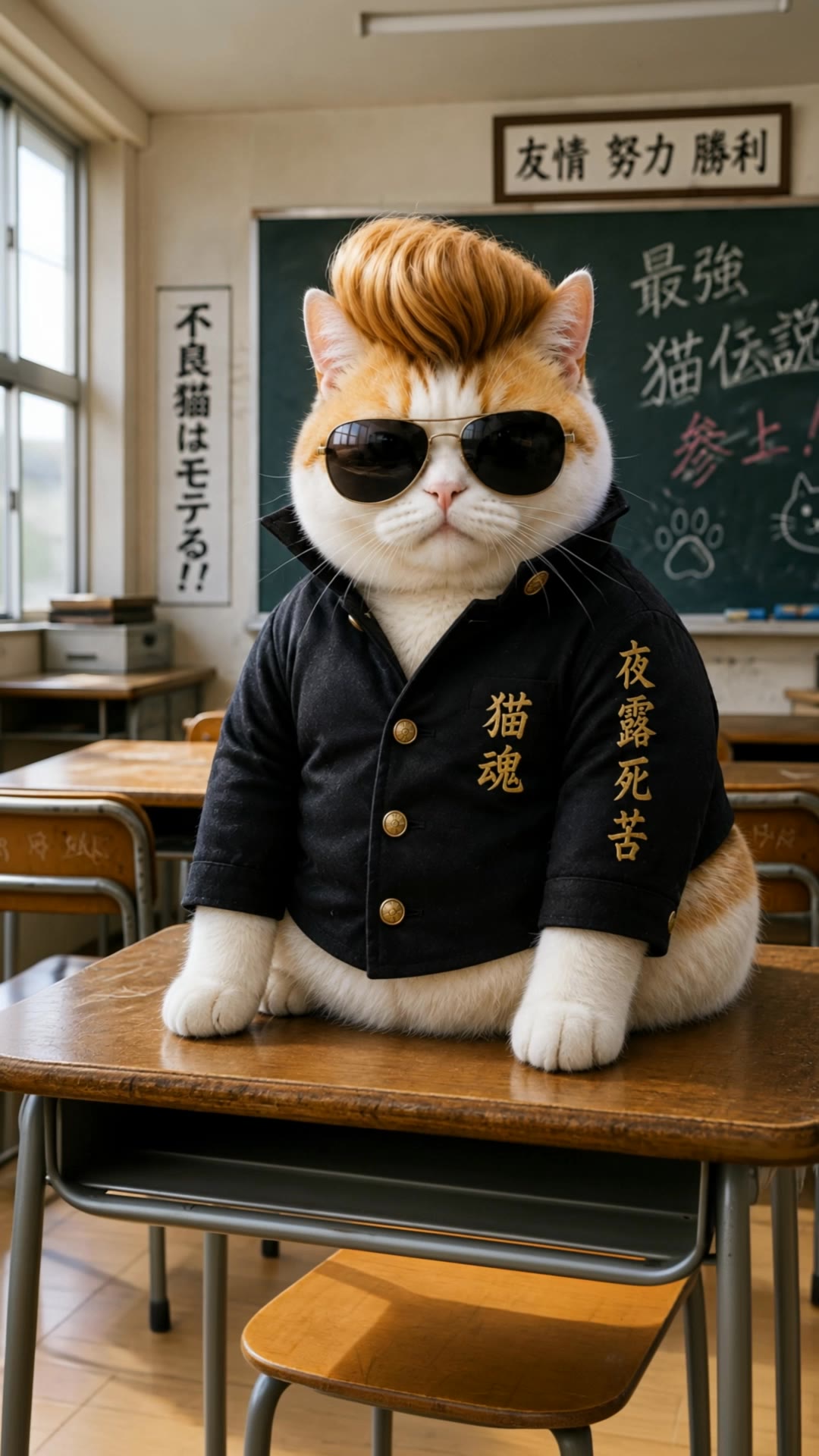 Delinquent cat - male pompadour hairstyle AI video