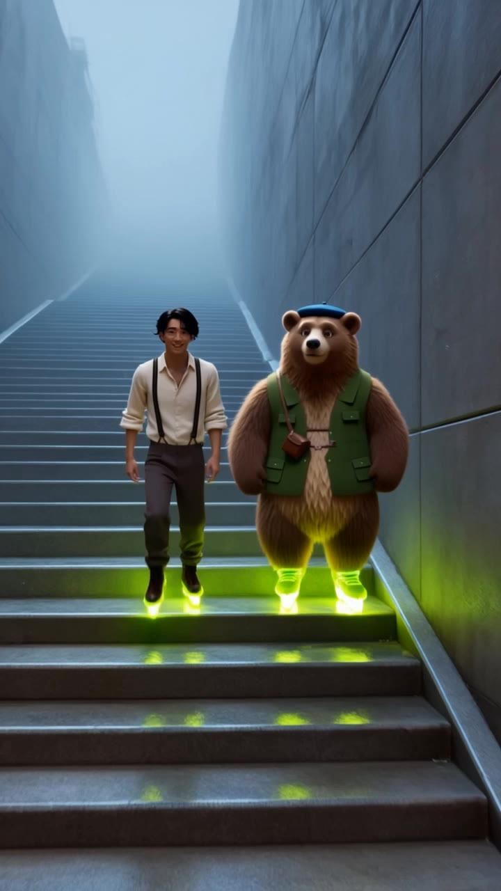Through the City Description - city the animation characters AI video