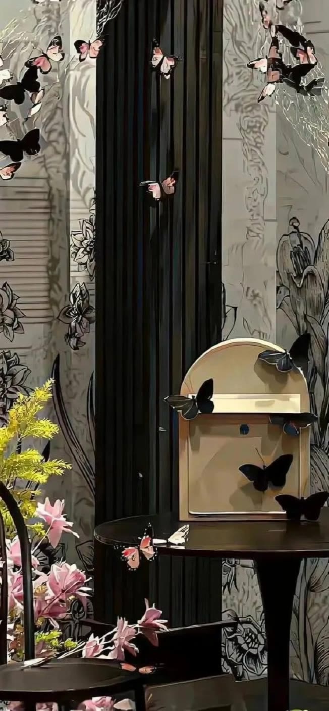 Dark Butterfly Floral Arrangemen - romantic wallpaper AI video
