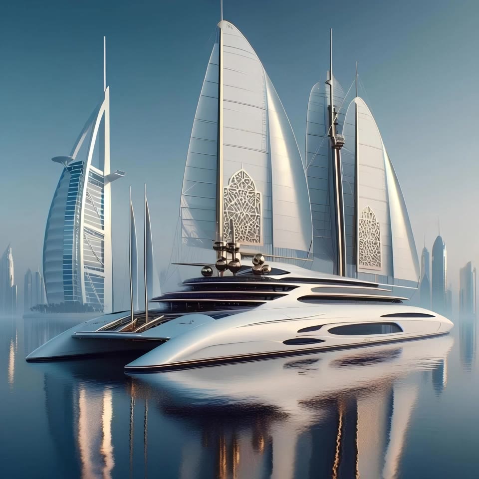 Futuristic mega-yacht - futuristic style AI video