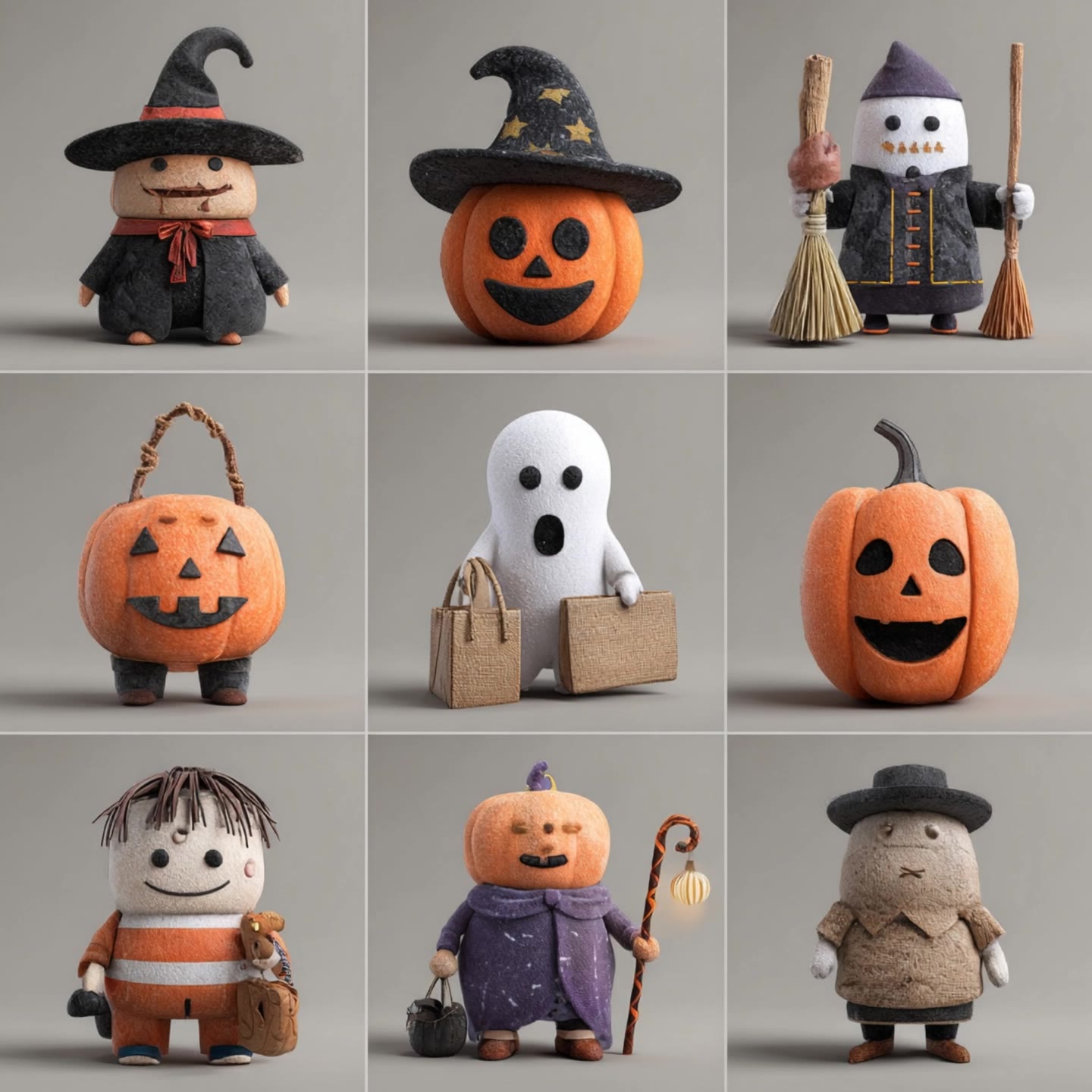 3D Halloween characters. - old black cartoon characters AI video