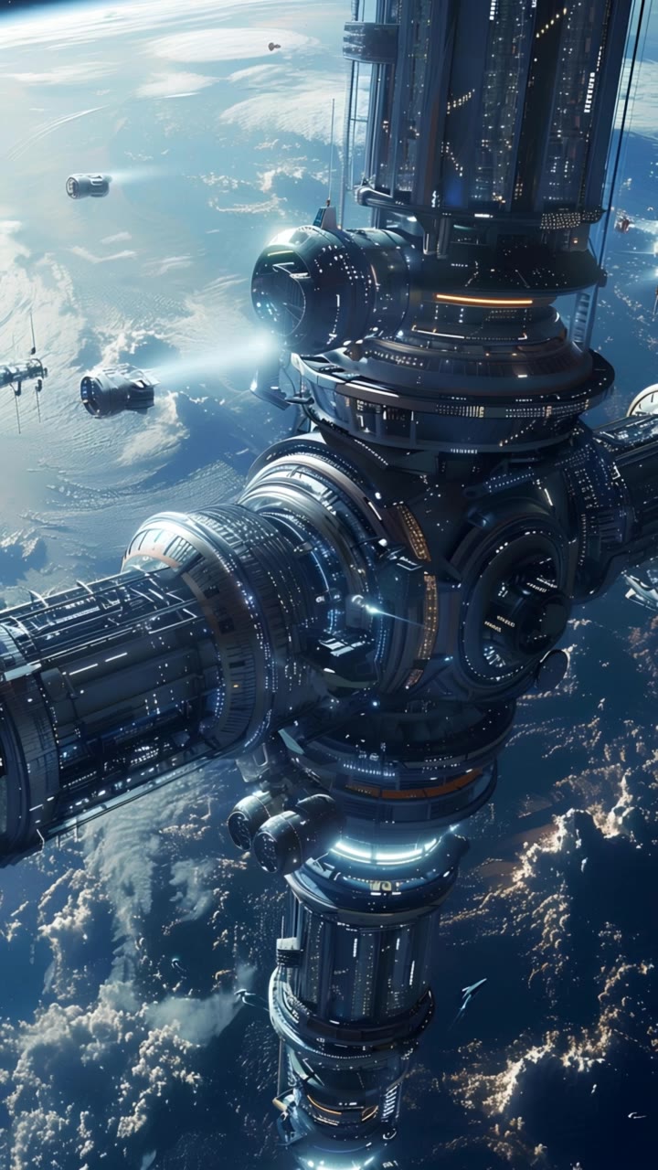 A futuristic space station orbit - space poster design AI video