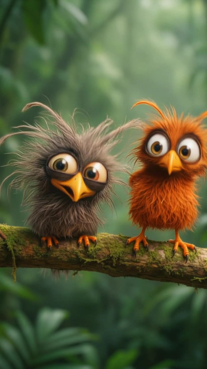 Two Funny Birds Jump Away - face scanner funny AI video