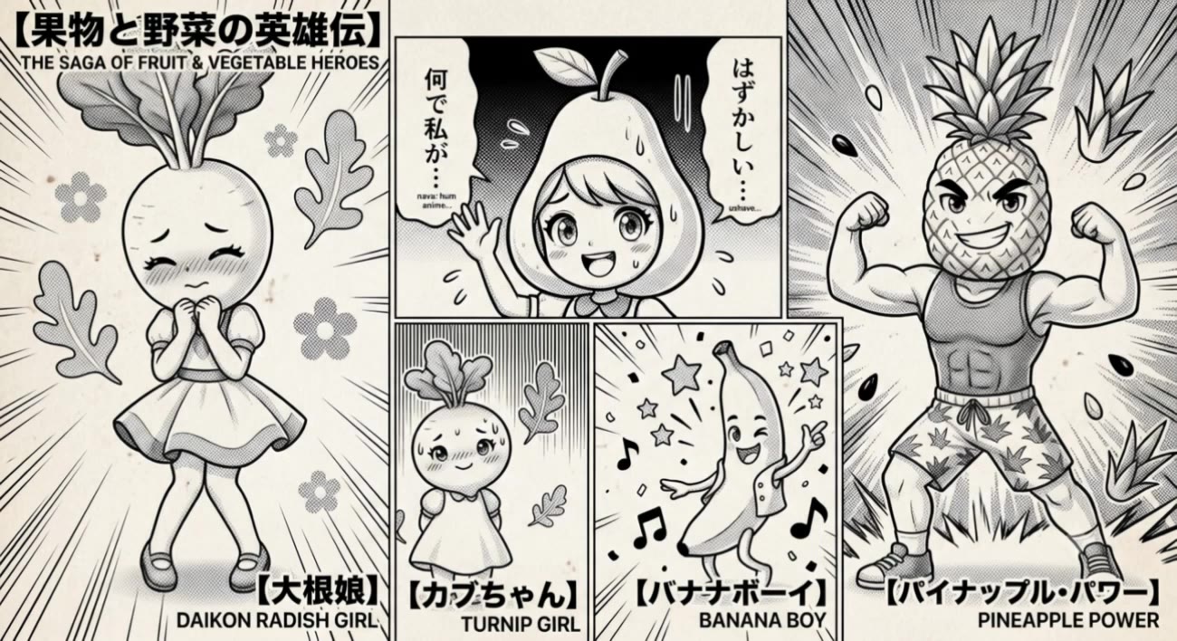 Manga fruit Szene 3 - how to create a manga AI video