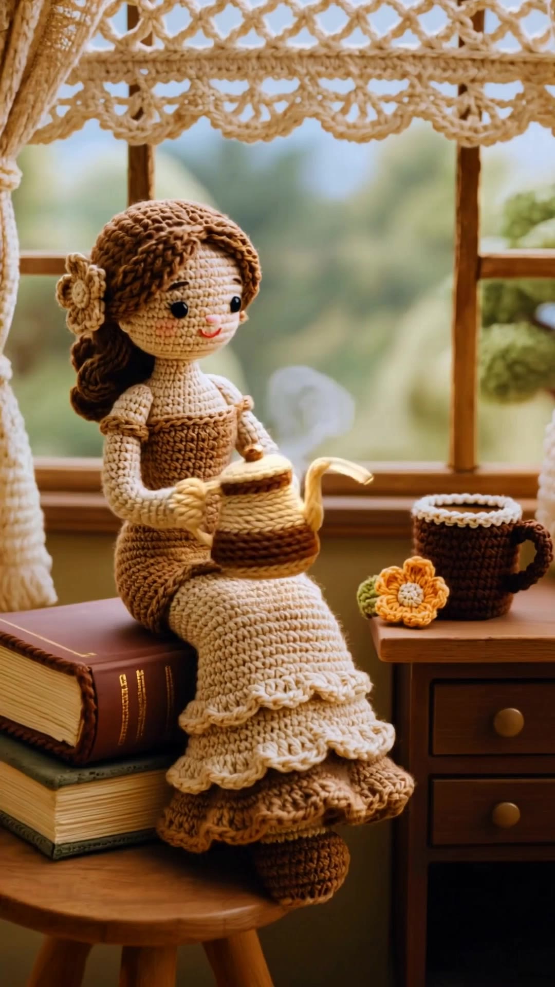 knitted coffee pot with both han - coffee realistic AI video