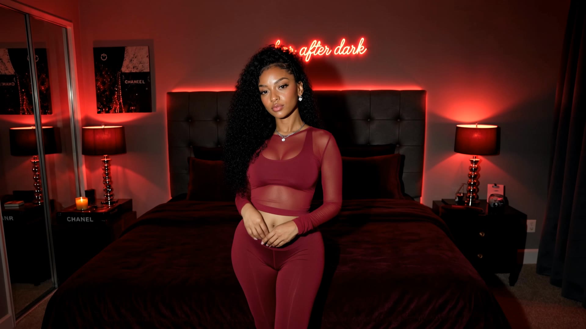 Her after dark  - black short curly natural hairstyles AI video