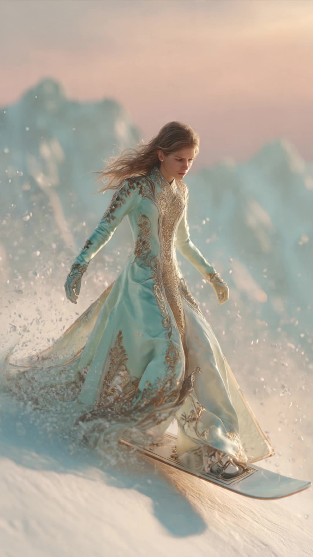 snownoarding with aesthetic - jewellery pastel aesthetic AI video