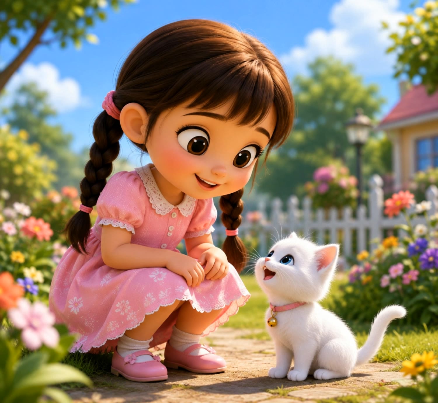 A Little Girl and Her Cute Cat - cute faces with text AI video