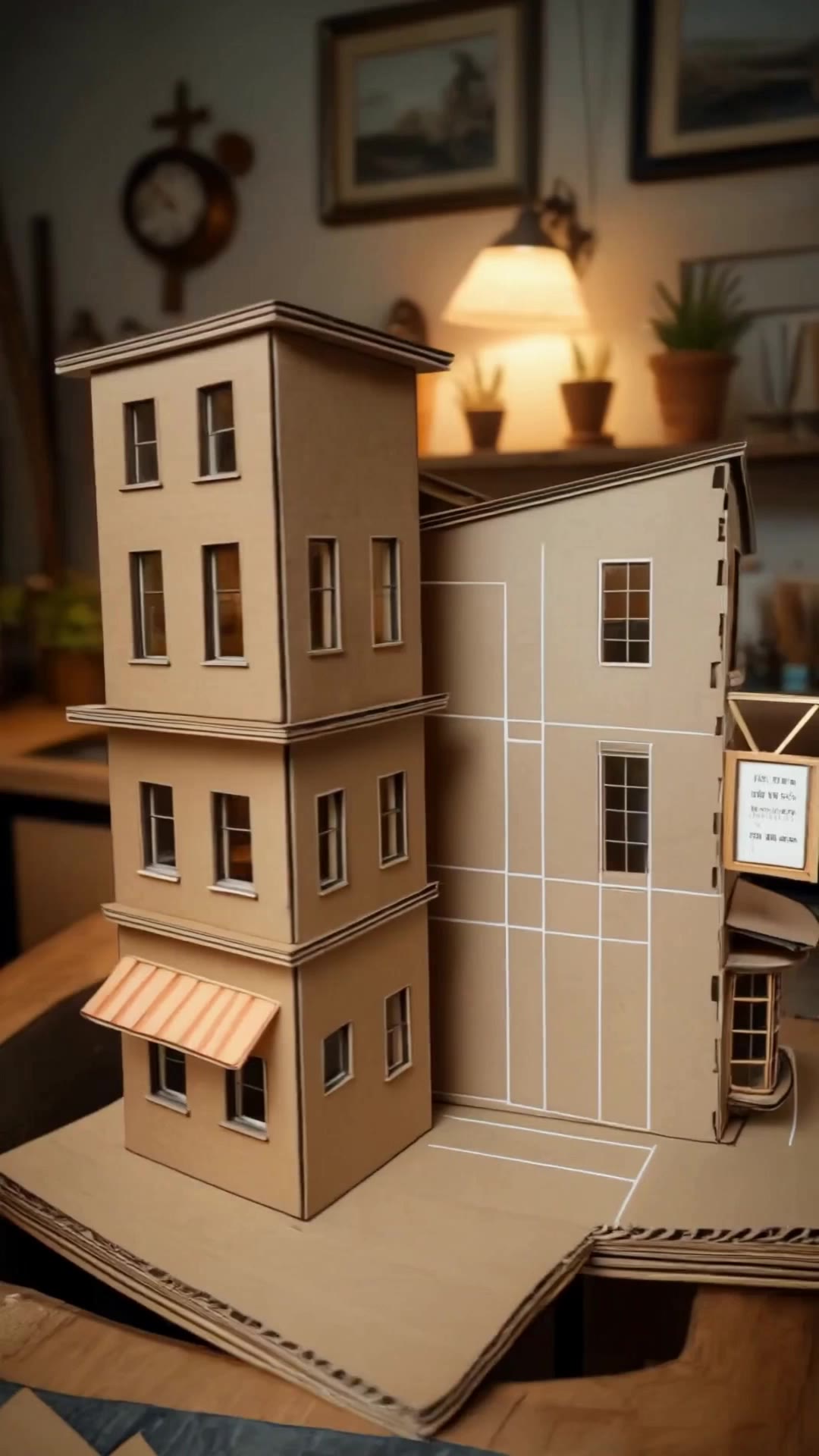 cardboard houses - blueprint builder free AI video