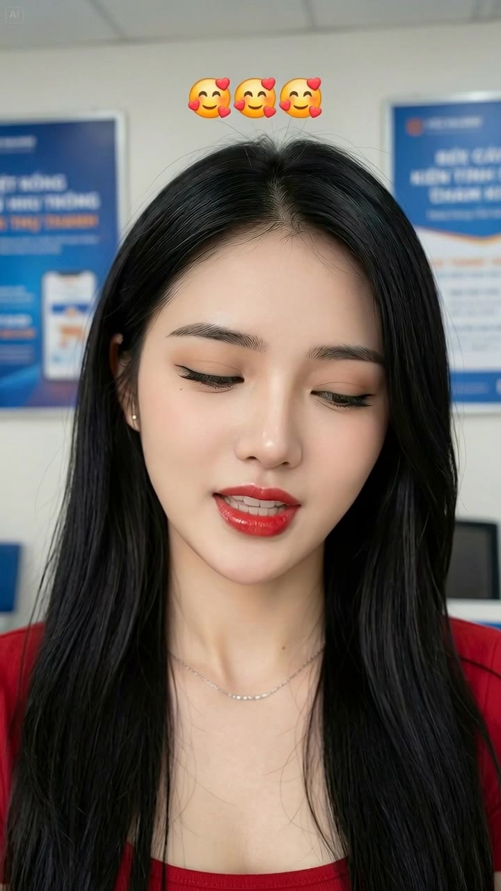 A red lips girl - parted lips AI video