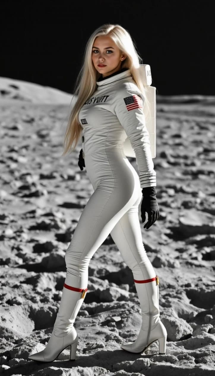 Beautiful astronaut girl on moon - animated astronaut AI video