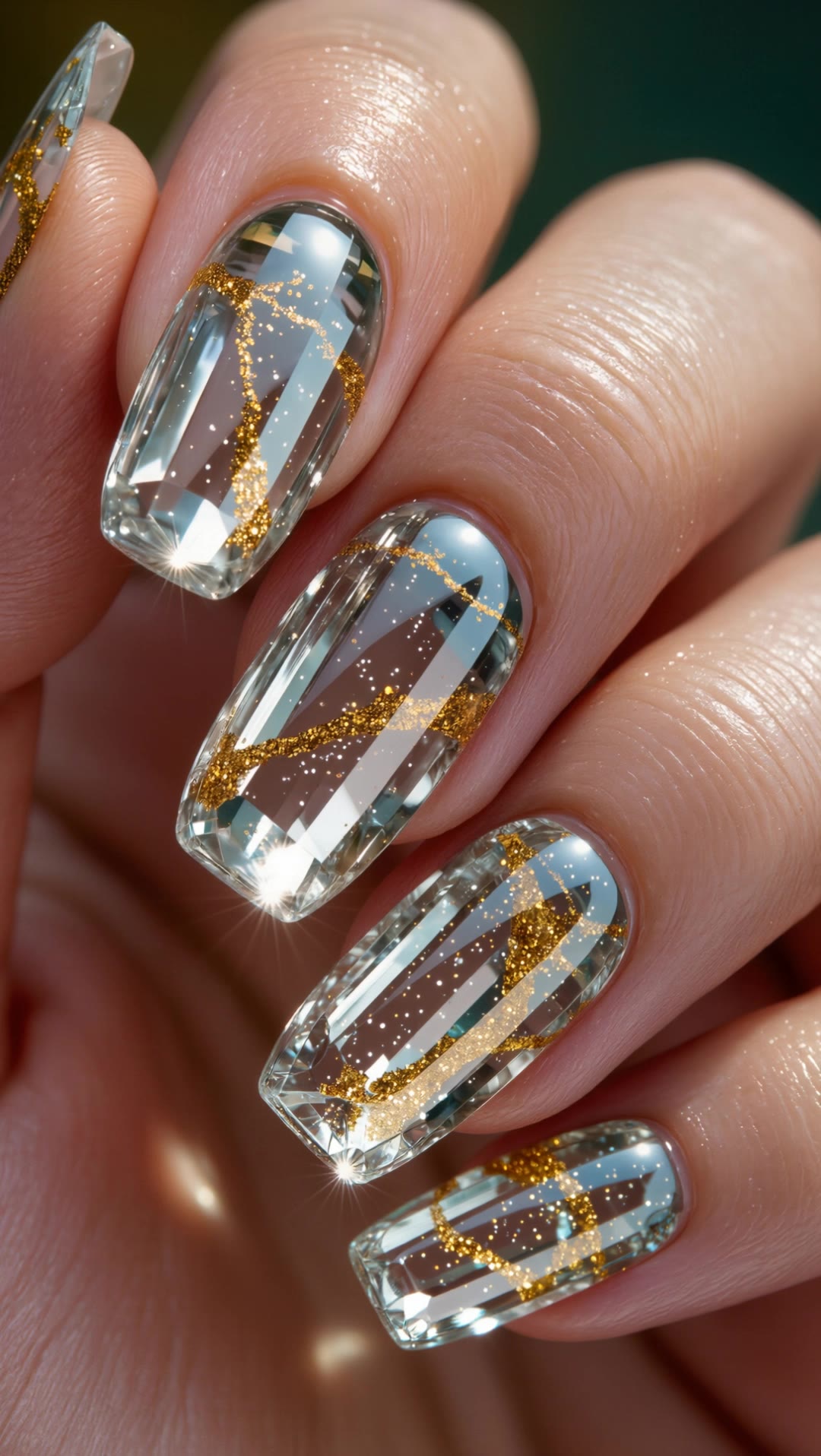 Crystal Gold Kintsugi Nails - nails style AI video