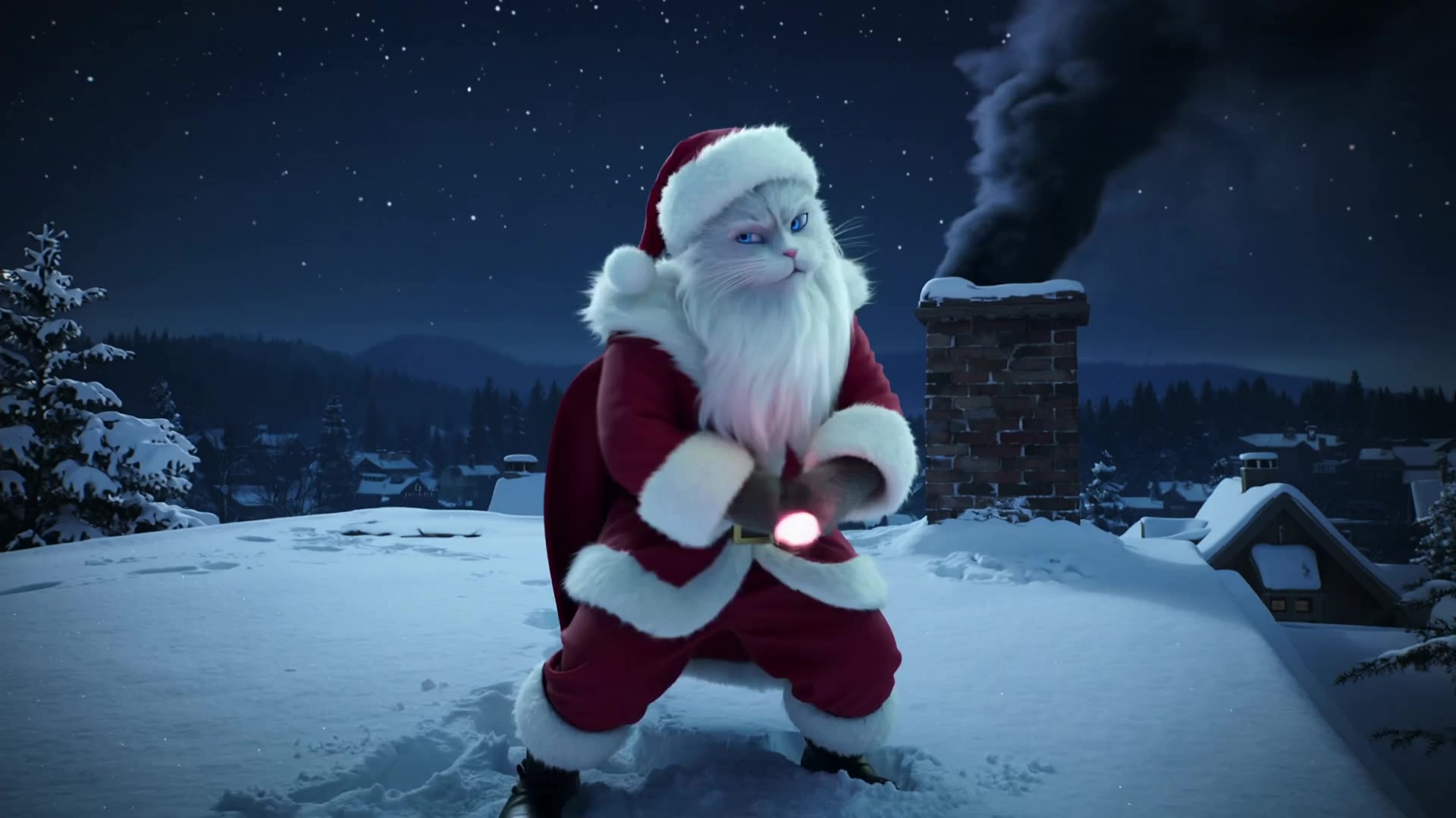 Cat Santa Makes Fireworks Pop - santa ai AI video
