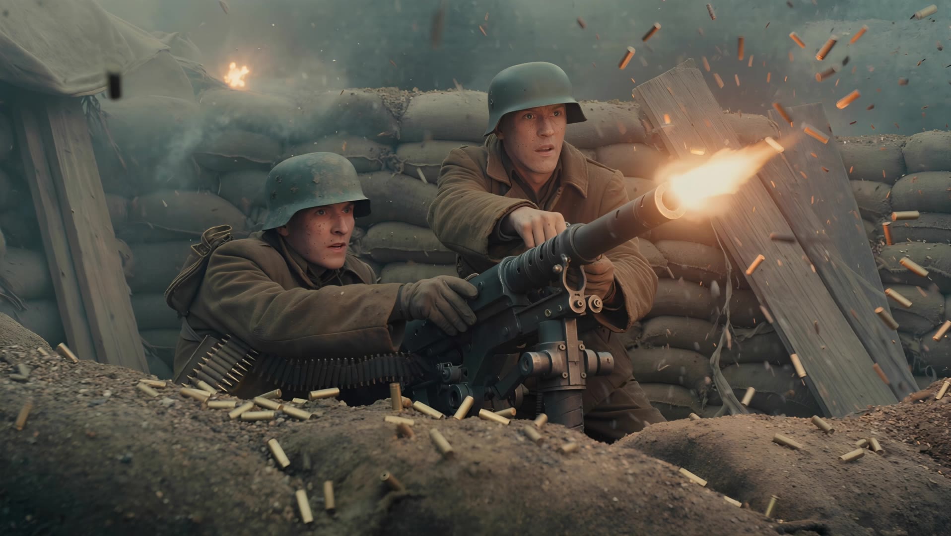 WW1 soldiers with Machine Gun - gen 4 gun AI video