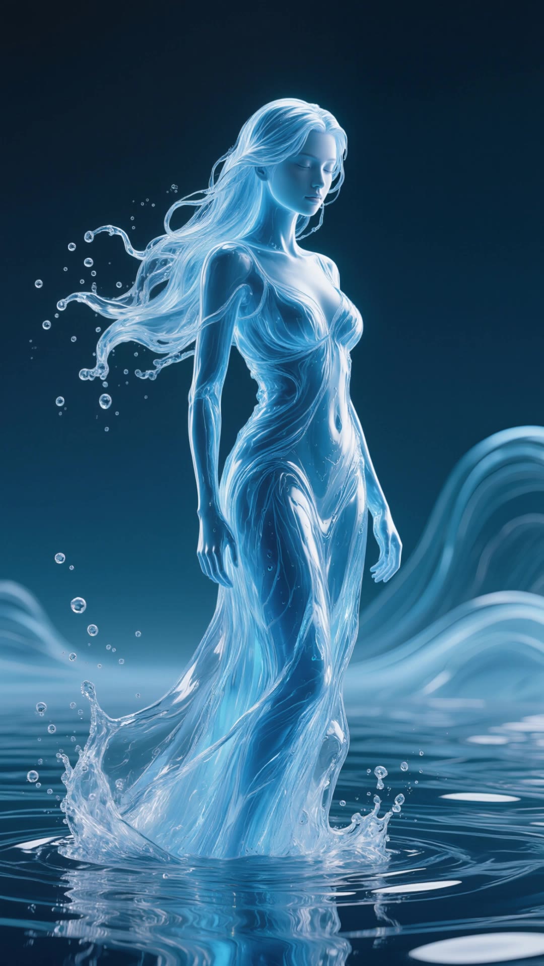 Water woman - a woman with blue hair AI video