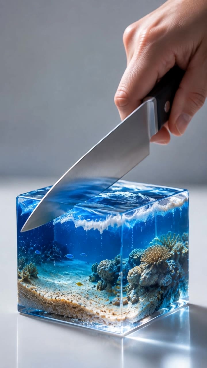 ASMR Cube Océan Miniature - creative calm asmr AI video