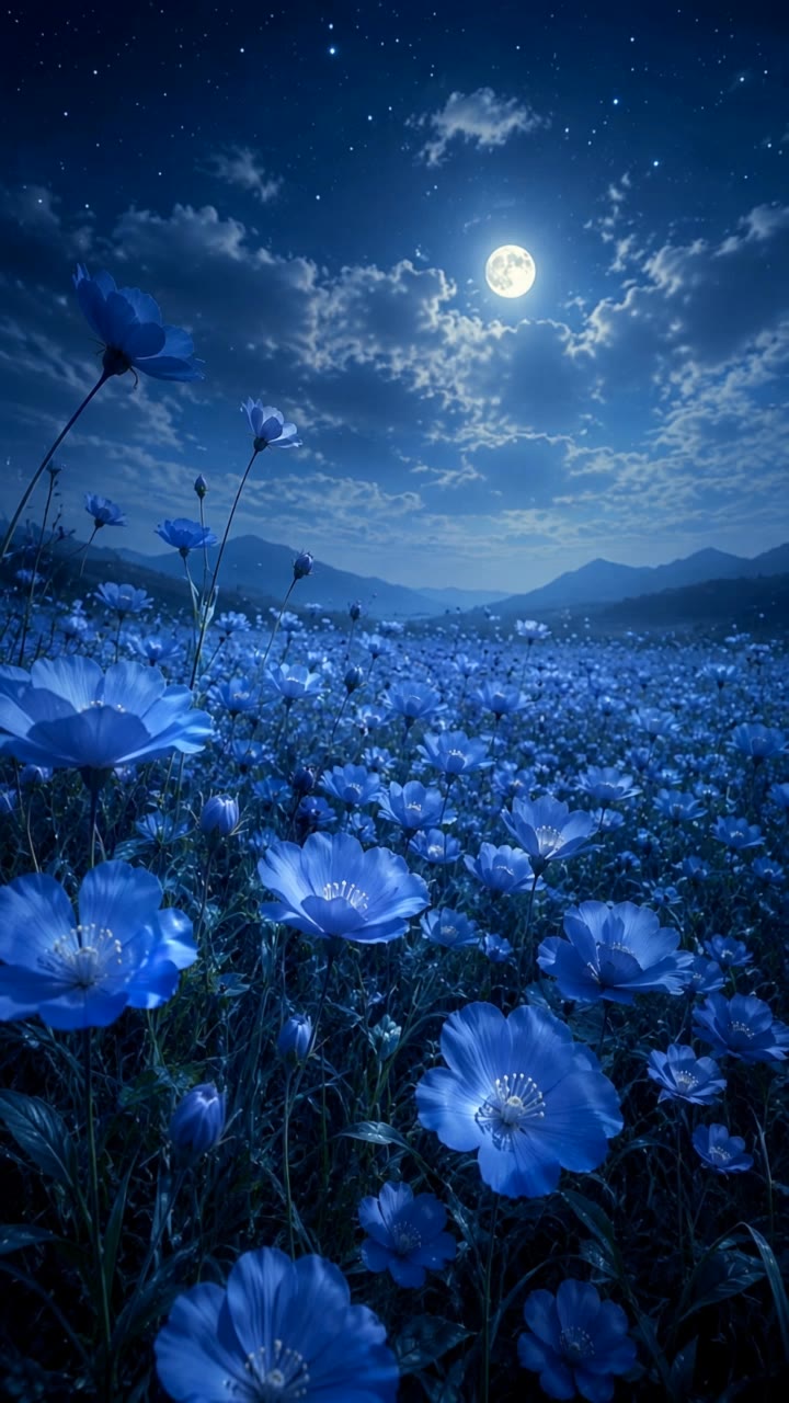 🌙 Midnight Blue Flower Dreams - field ai AI video