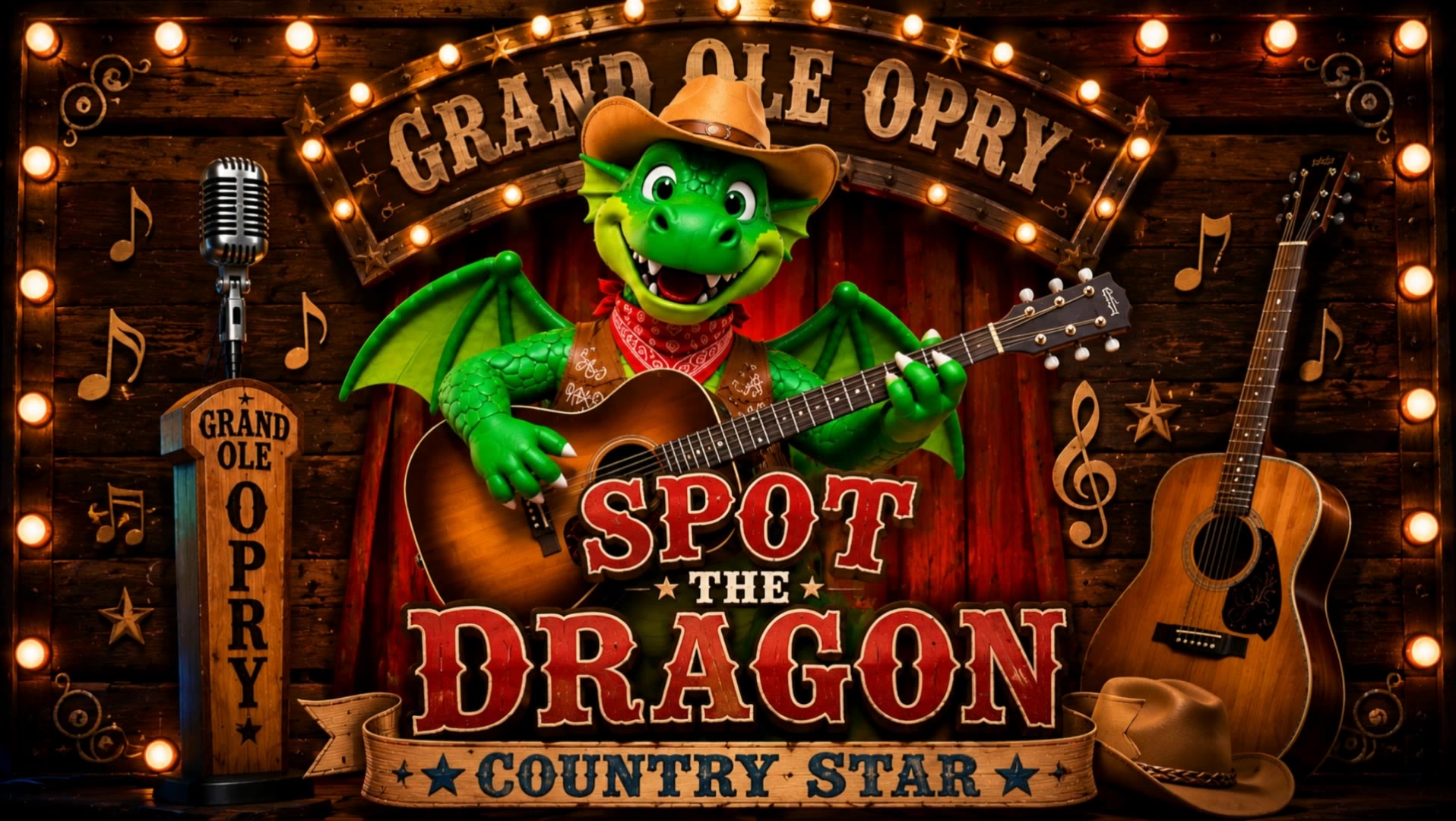 Spot the Dragon Country Singer - singer poster design AI video