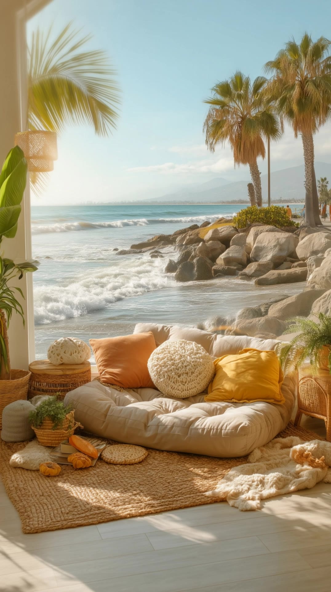 sunset on the ocean shore - ocean scene AI video