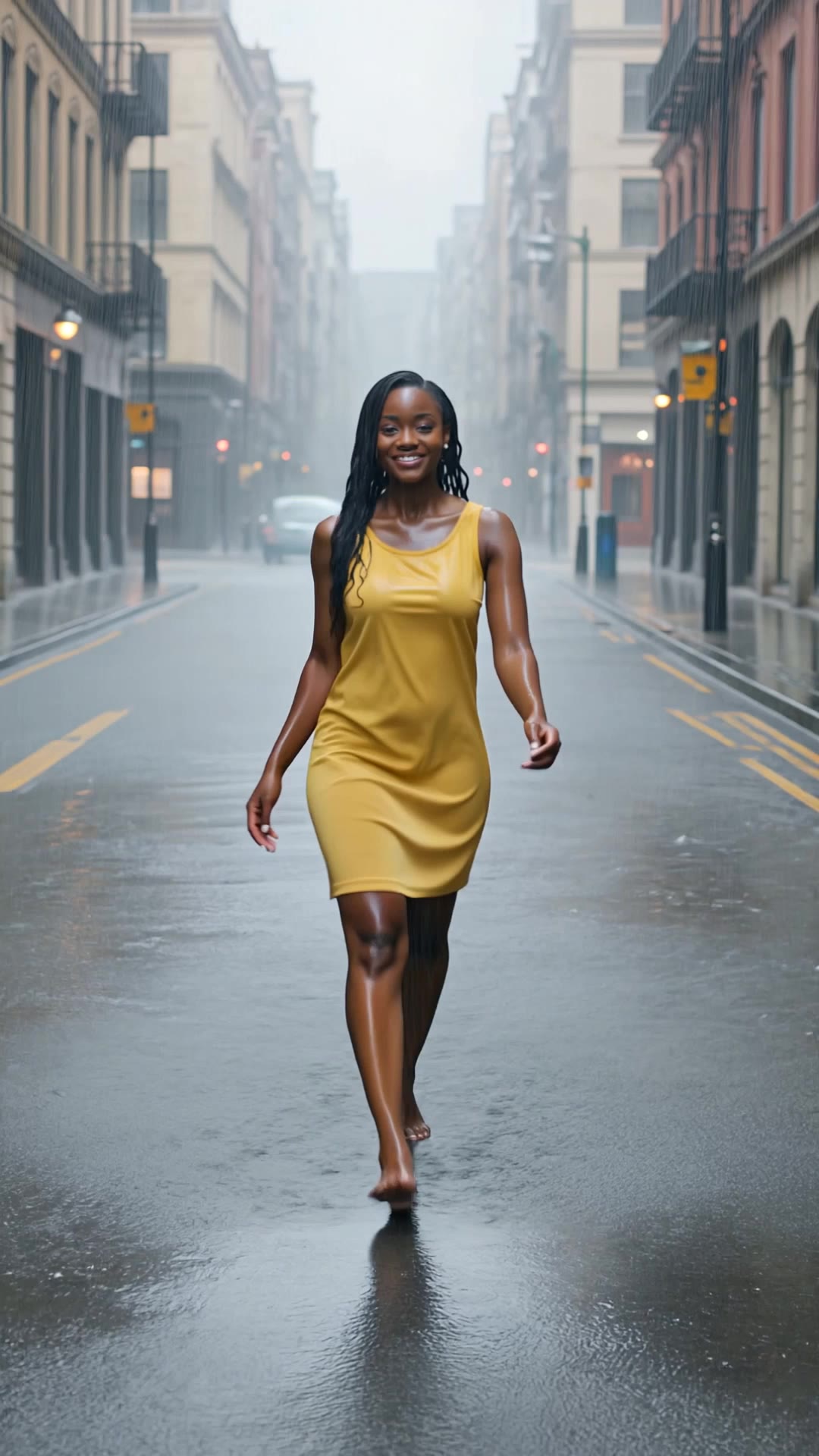 black woman walk in New York - black hair with color AI video