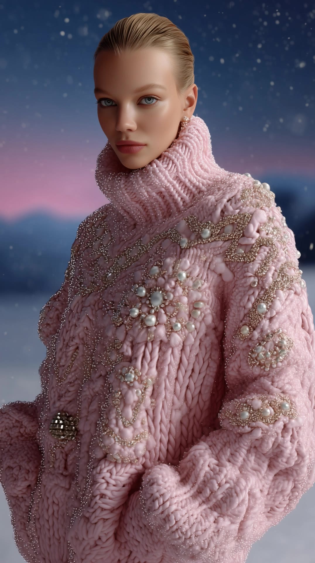 Pink Snow Couture - textured snow AI video
