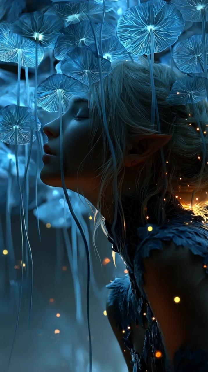 Breathing Under Blue Caps - tendrils hair AI video