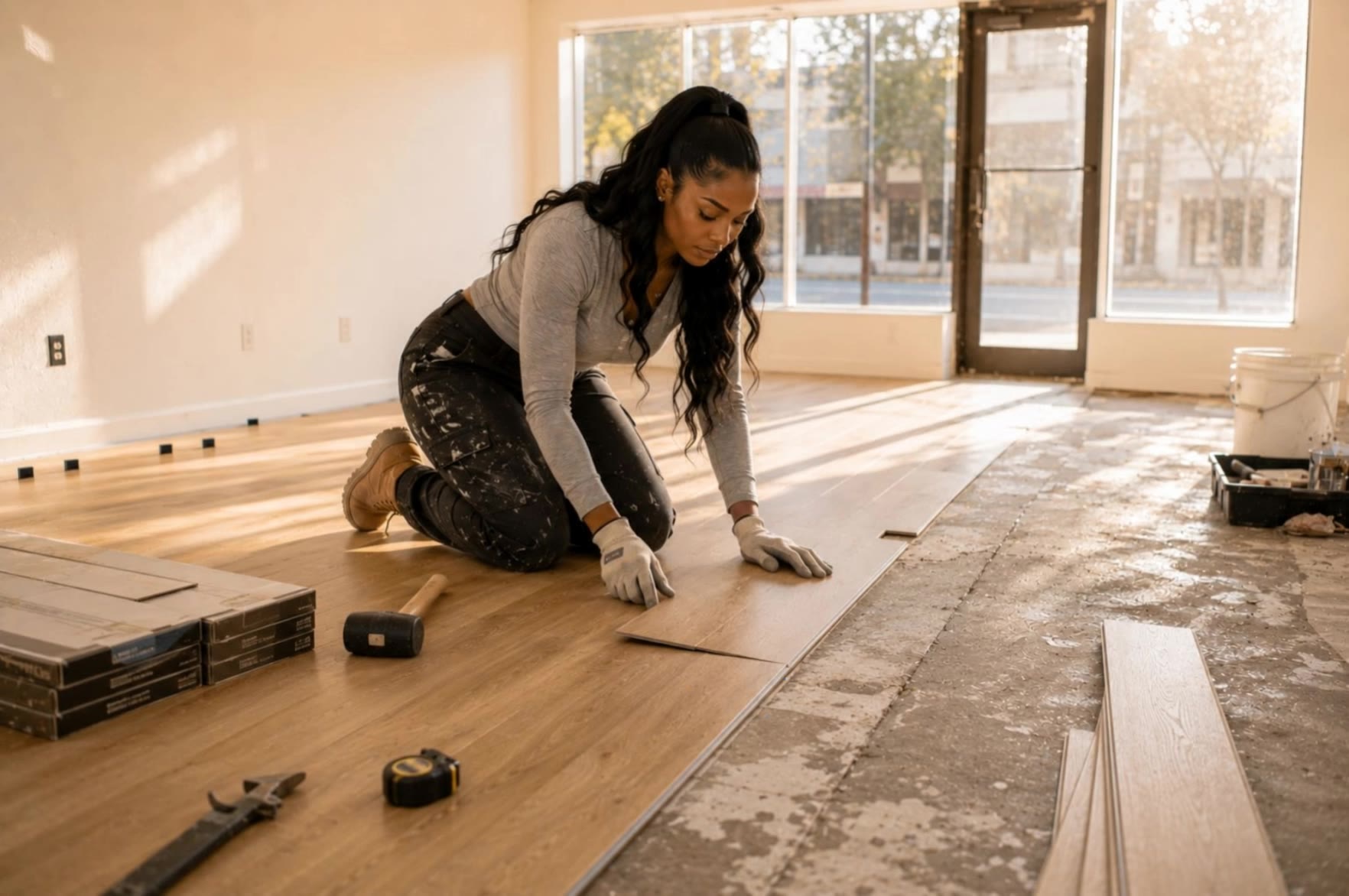 Kling AI work 316146484667729 - flooring transition AI video