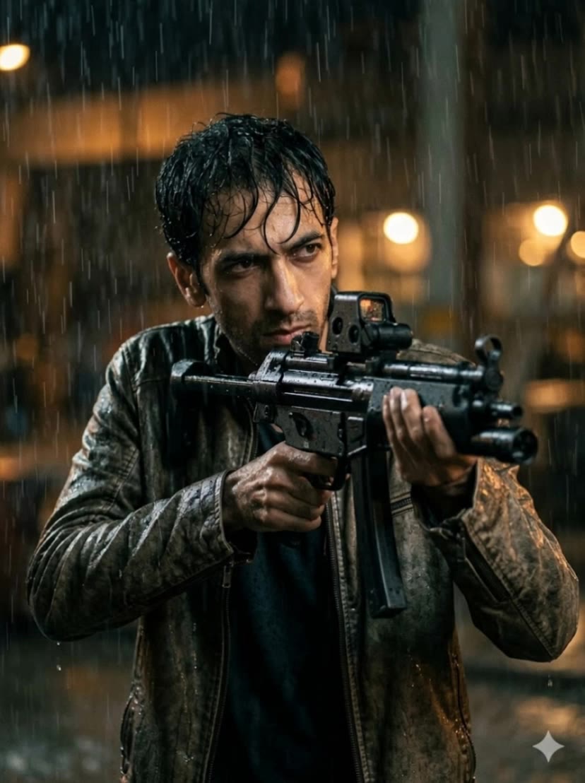 Action scene in rainy night - action figures ai AI video