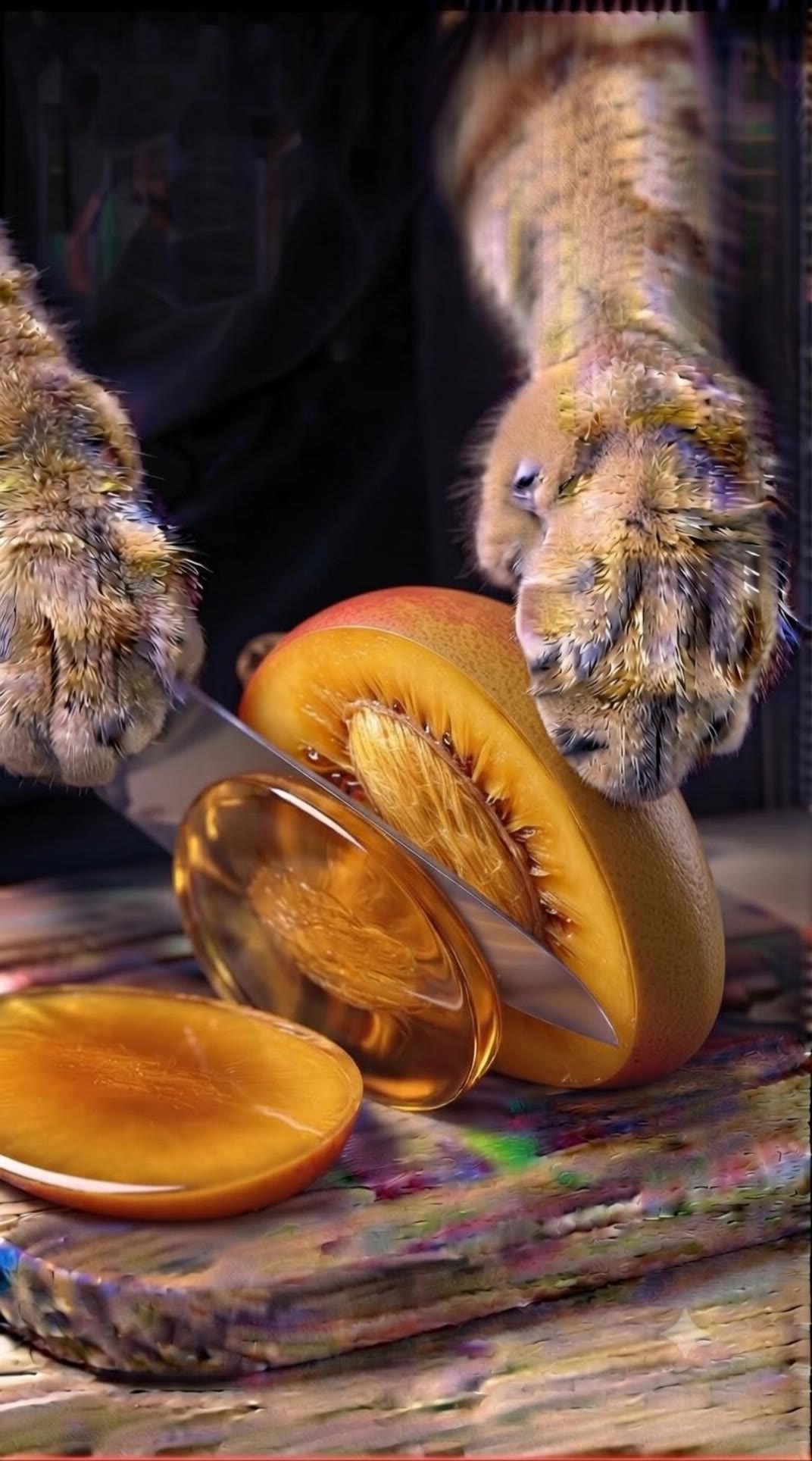 Kling AI work 315667973507958 - fruit cutting poster design AI video