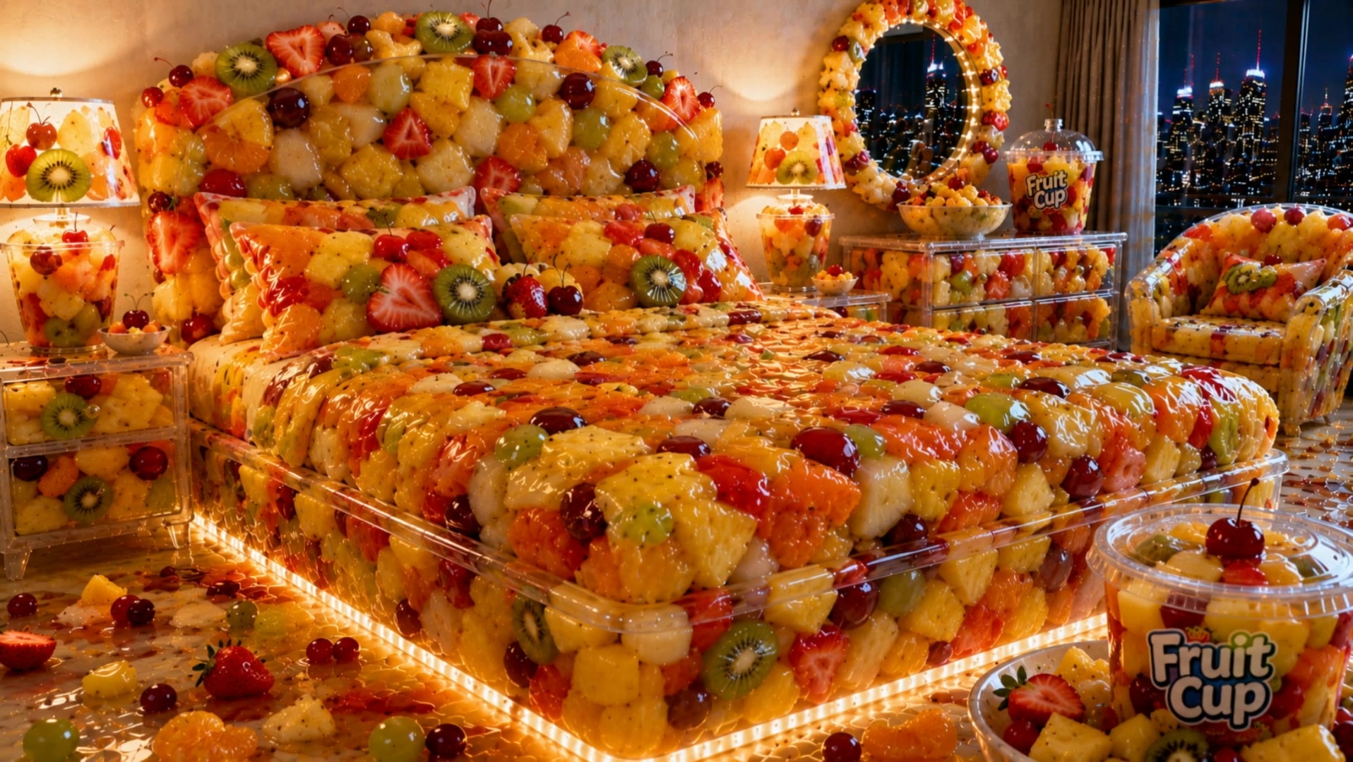 Fruit Cup Bed - fruit kling ai wallpaper AI video