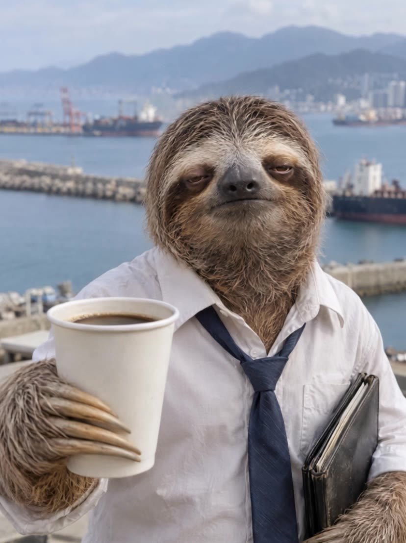 enjoy coffe sloth - sloth swimming AI video
