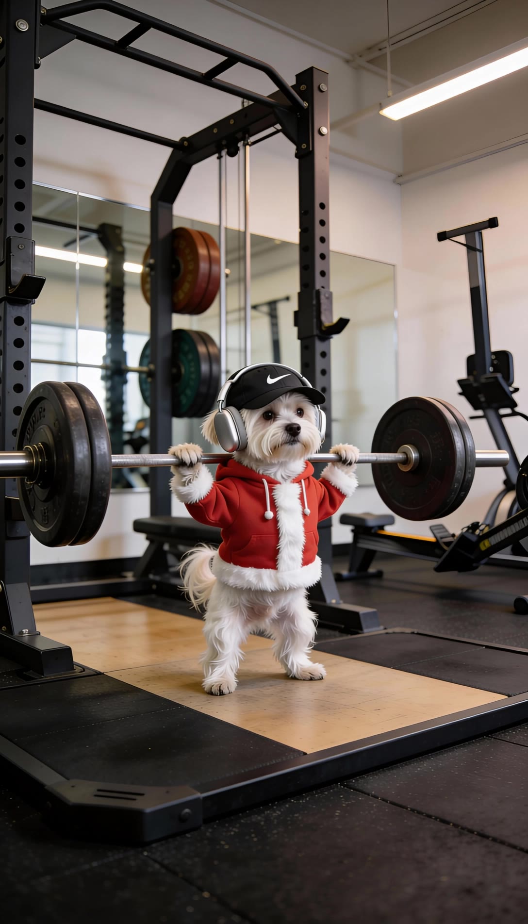 Tiny Lifter at the Holiday Gym - gym scene AI video