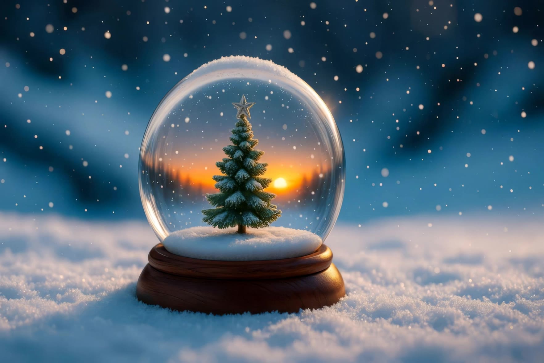 snow globe rests on a snowy - earth globe image AI video