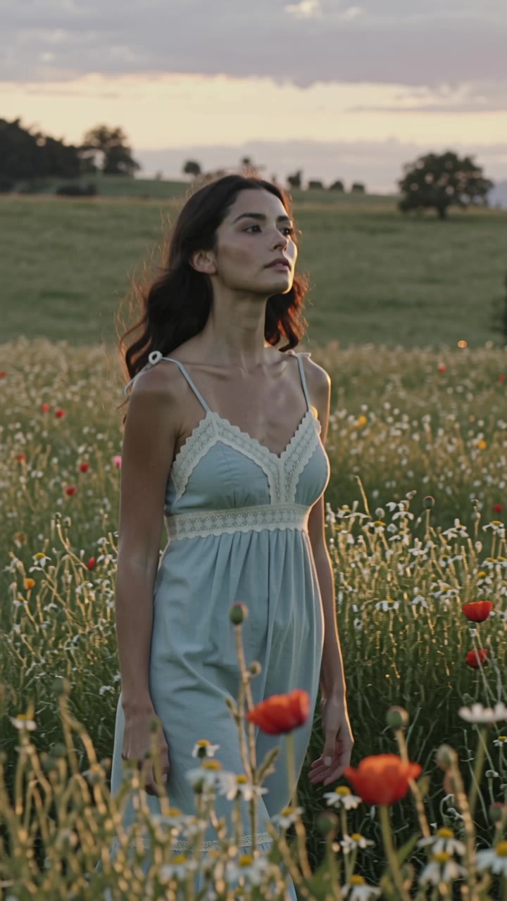 the woman in the garden - woman field painting AI video