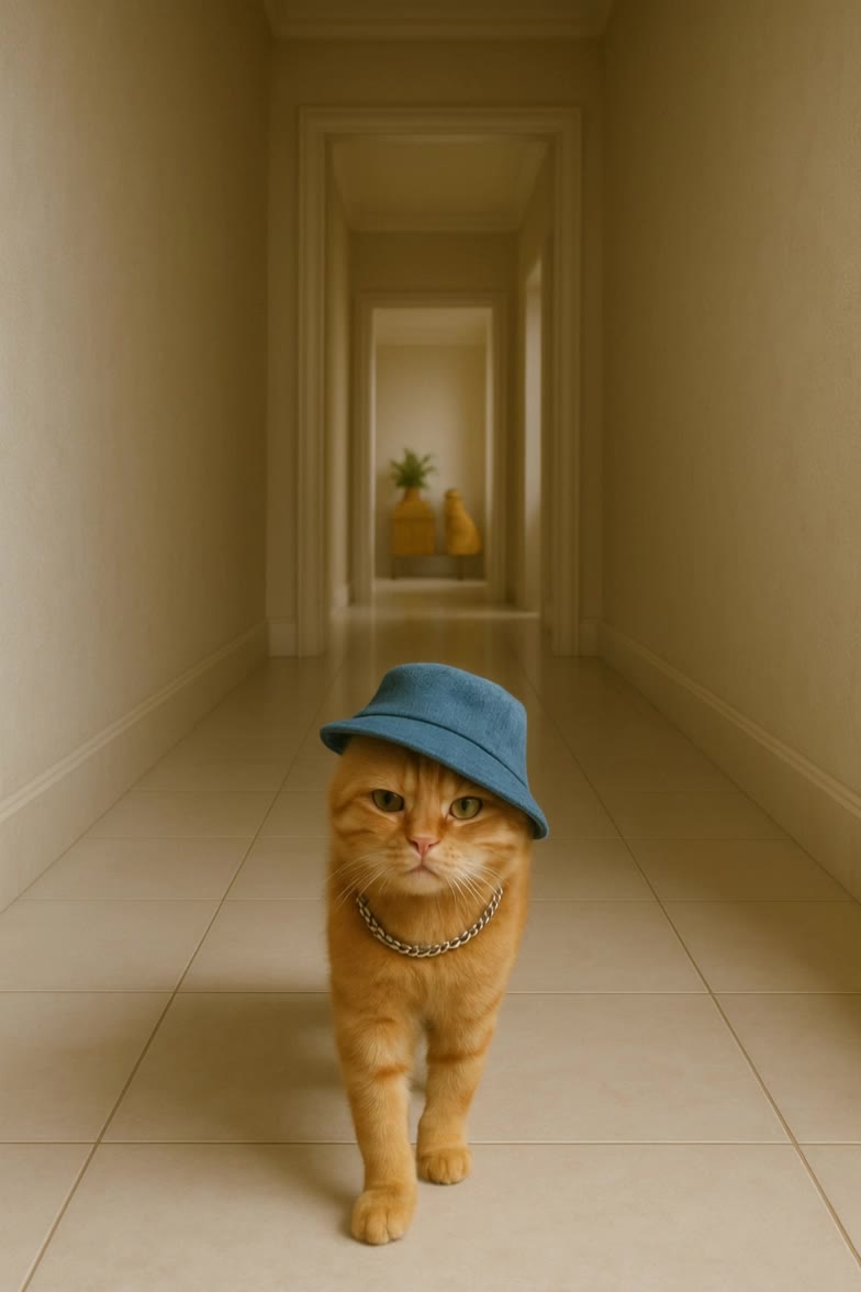 CAT Walking the hall - cat ai AI video