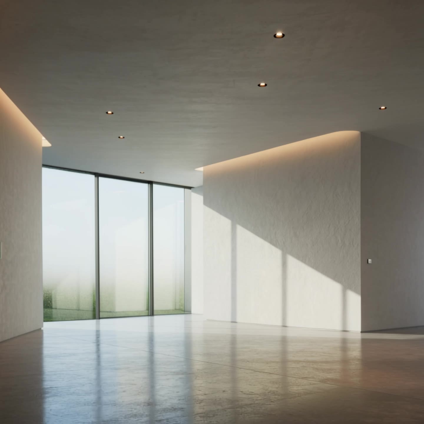 Minimalist Architectural Space w - lighting in photography AI video