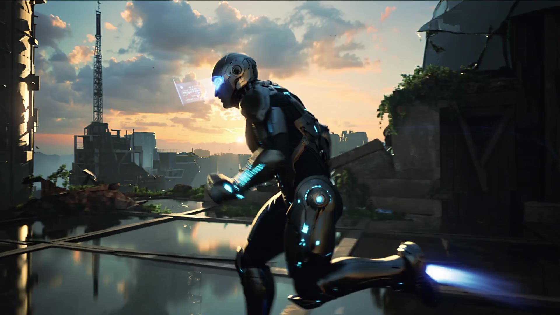 Cyborg running thru Desctruction - absolute cyborg AI video