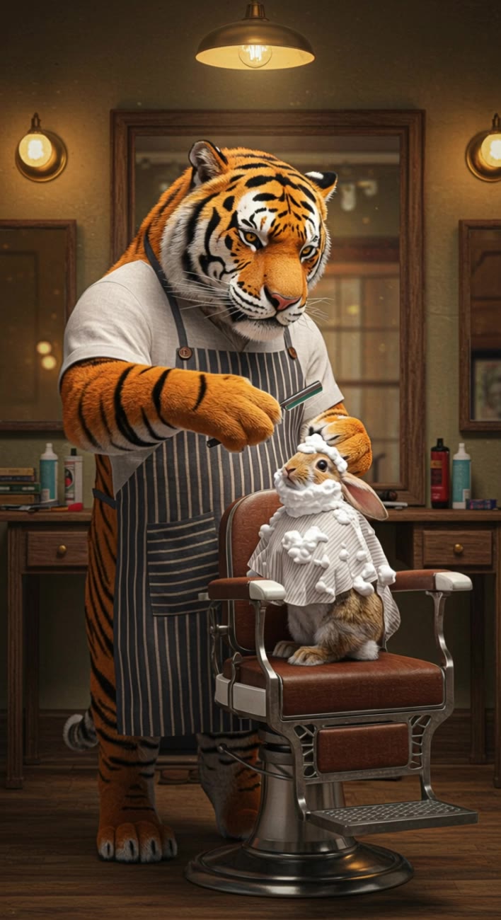 Kling AI work 300307653308789 - create barbershop AI video