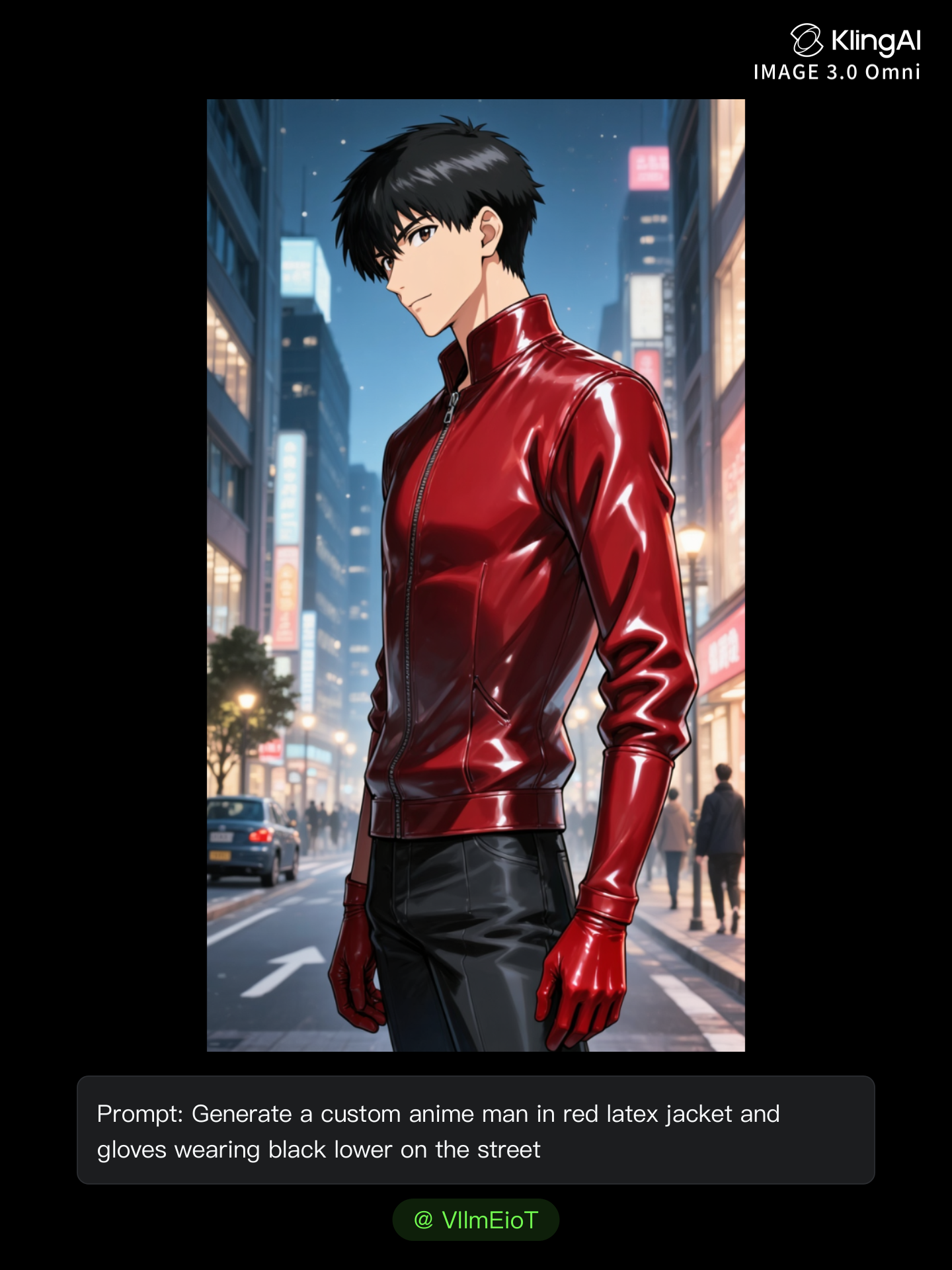 A man walking on Street - bright and shiny latex AI image