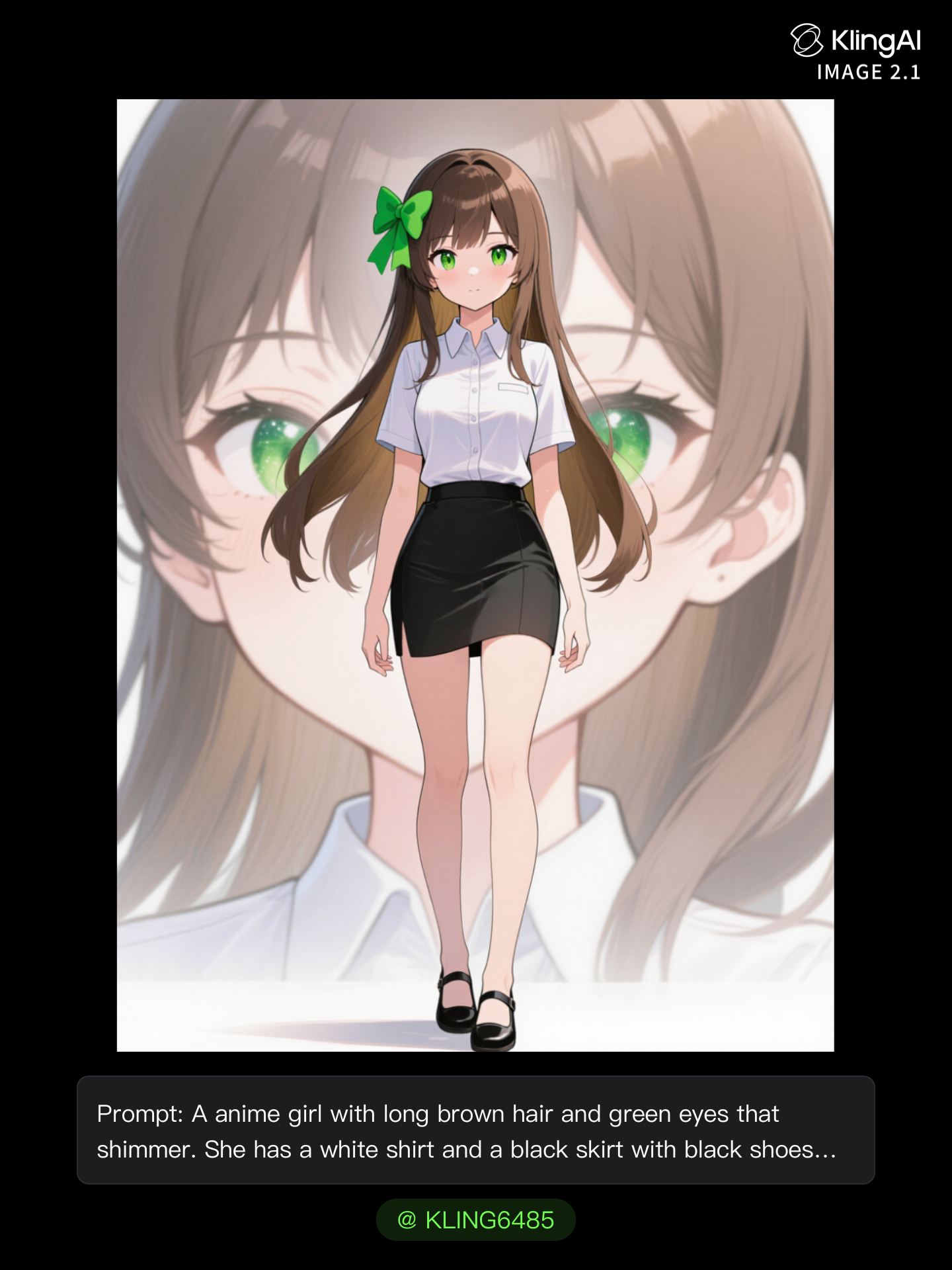 Kling AI work 301161124500616 - green hair anime girl with red and white shirt AI image