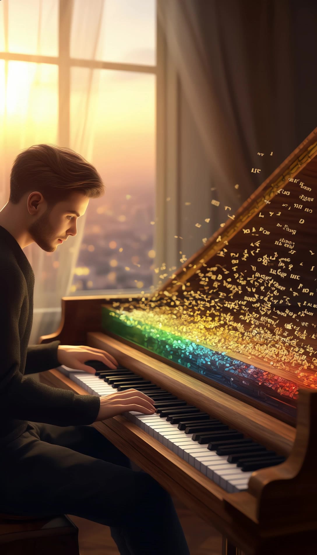 A man plays the letters piano - run away piano AI video