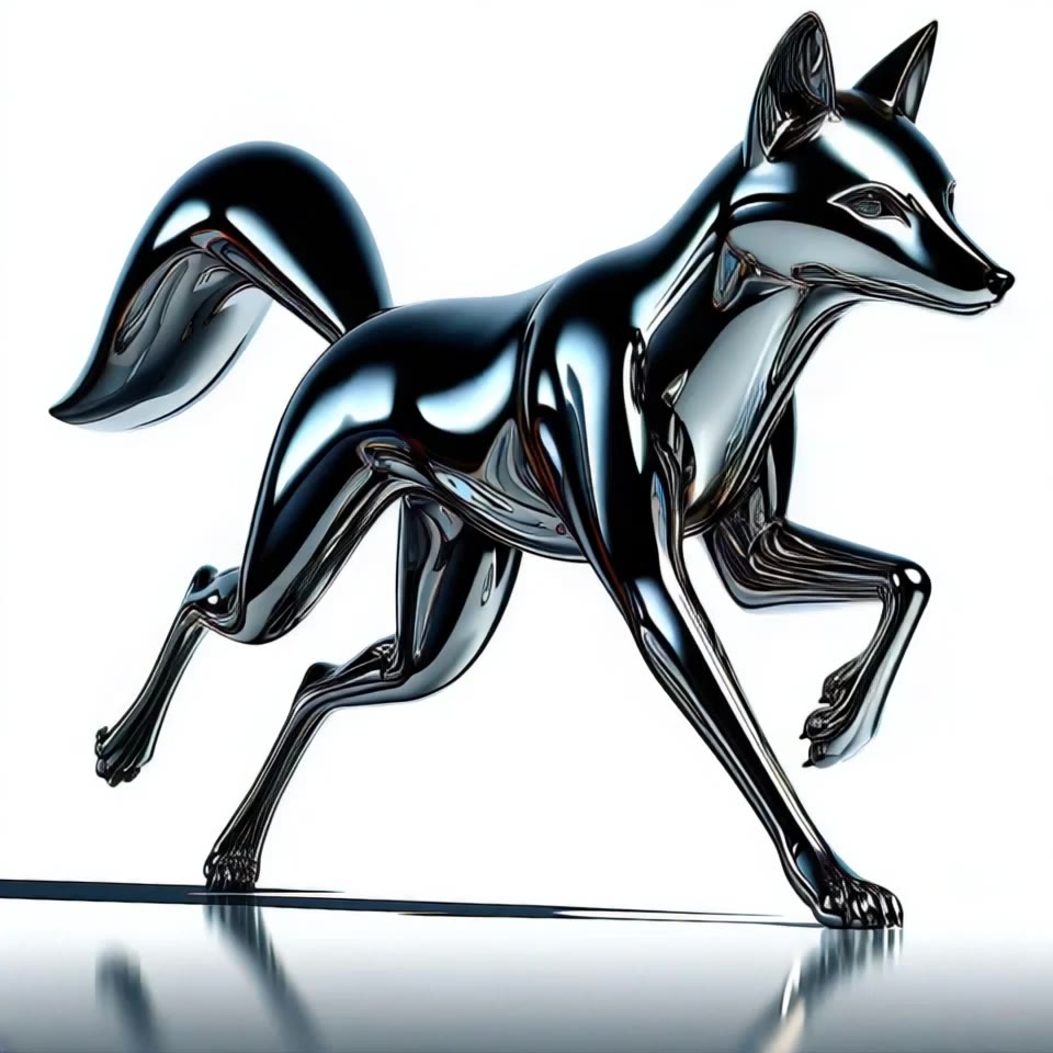 Metal fox climbing to a platform - ai metal AI video