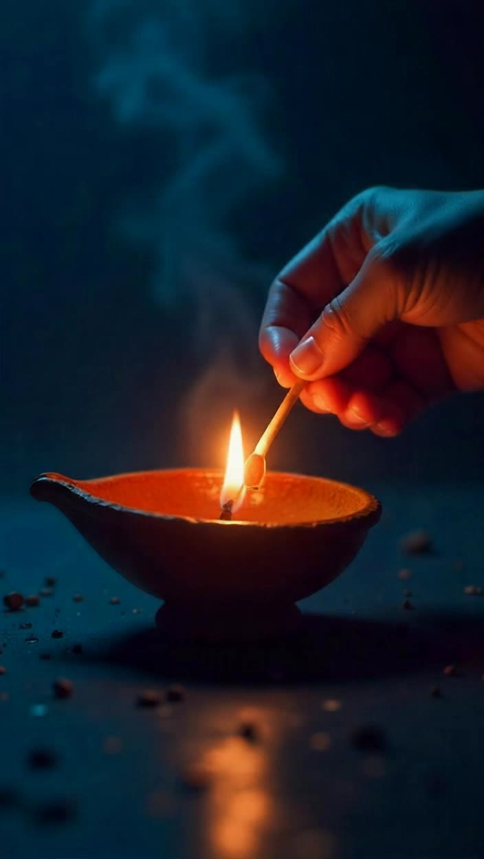 Hand lighting a traditional clay - lighting ai AI video
