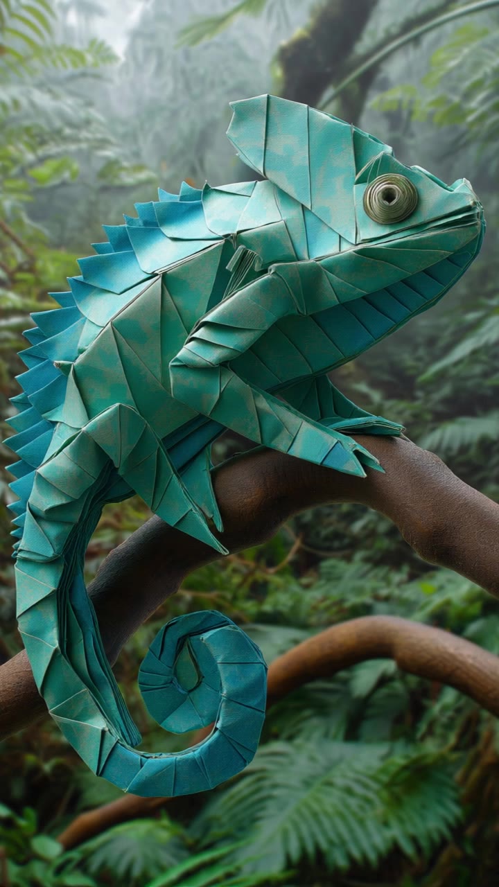 emerald green origami chameleon - what is emerald green AI video
